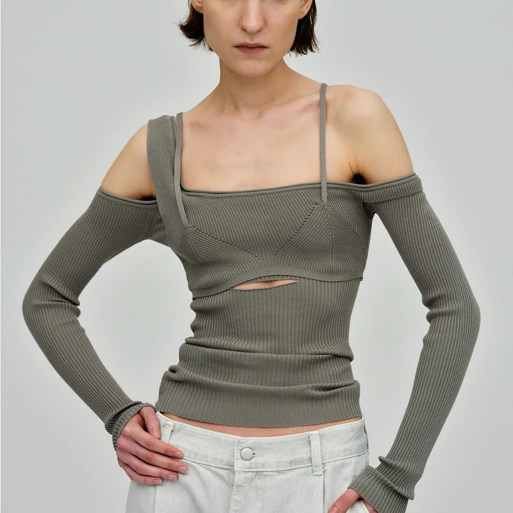 Layered Bra And Ribbed Knit Top, Thyme by SourceUnknown (NEW W/O TAGS!)